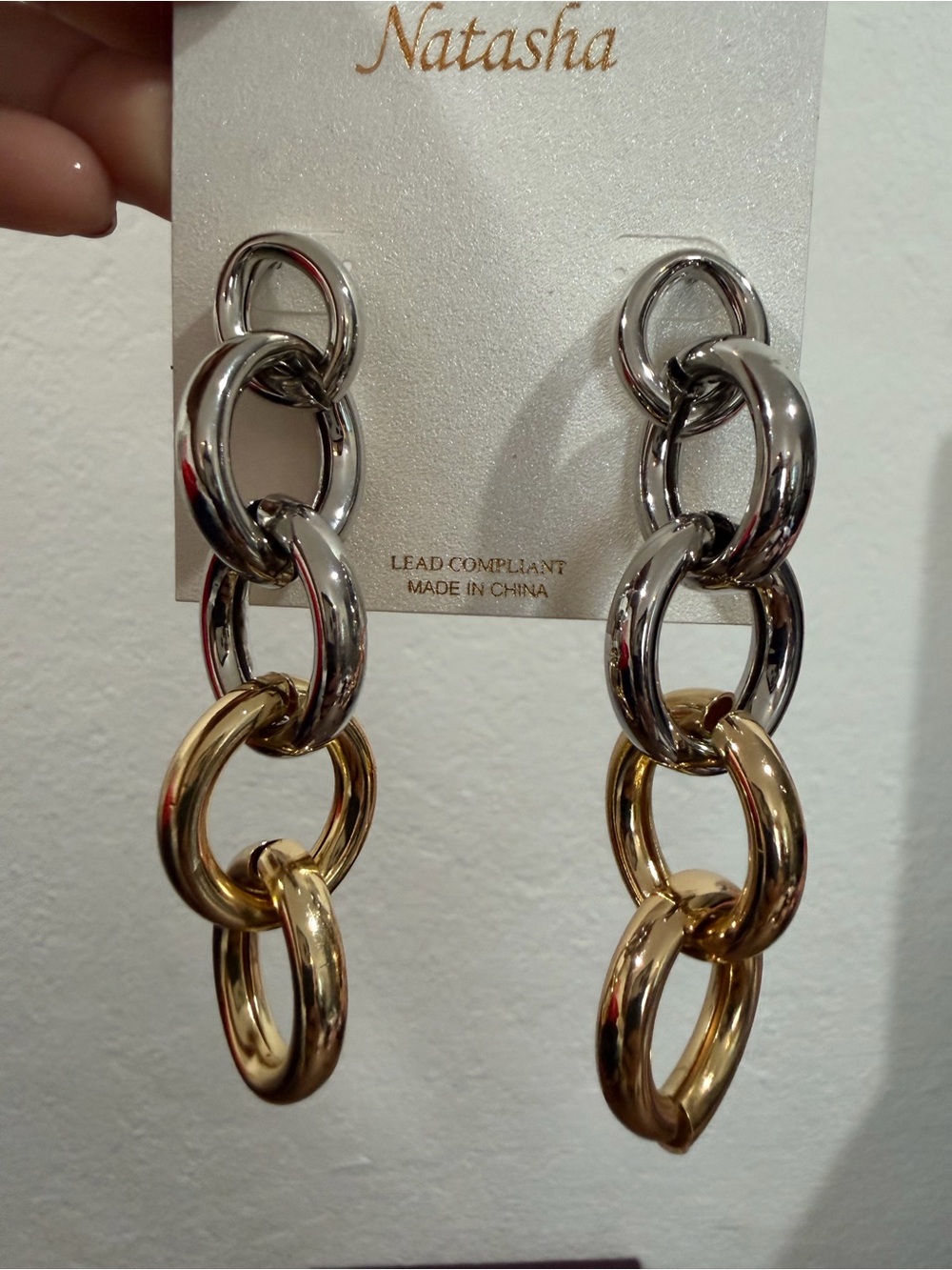 Natasha Couture Two-Tone Chain Link Drop Earrings - Silver & Gold